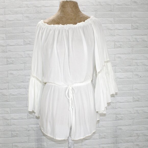 ELAN Romper Shorts Oversized Summer Bell Sleeve Festival Beach Ruffle White SM - Picture 1 of 17